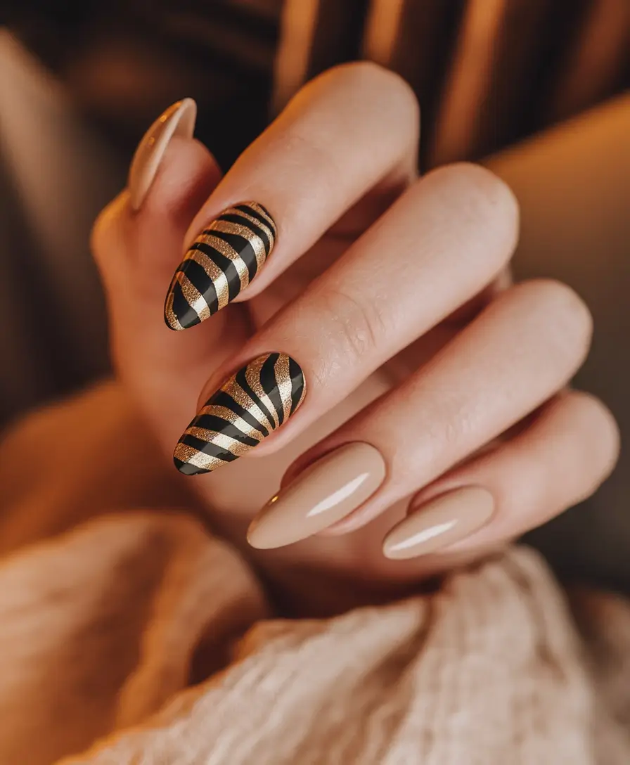 fall nails 2025 color trends Golden Zebra Stripes