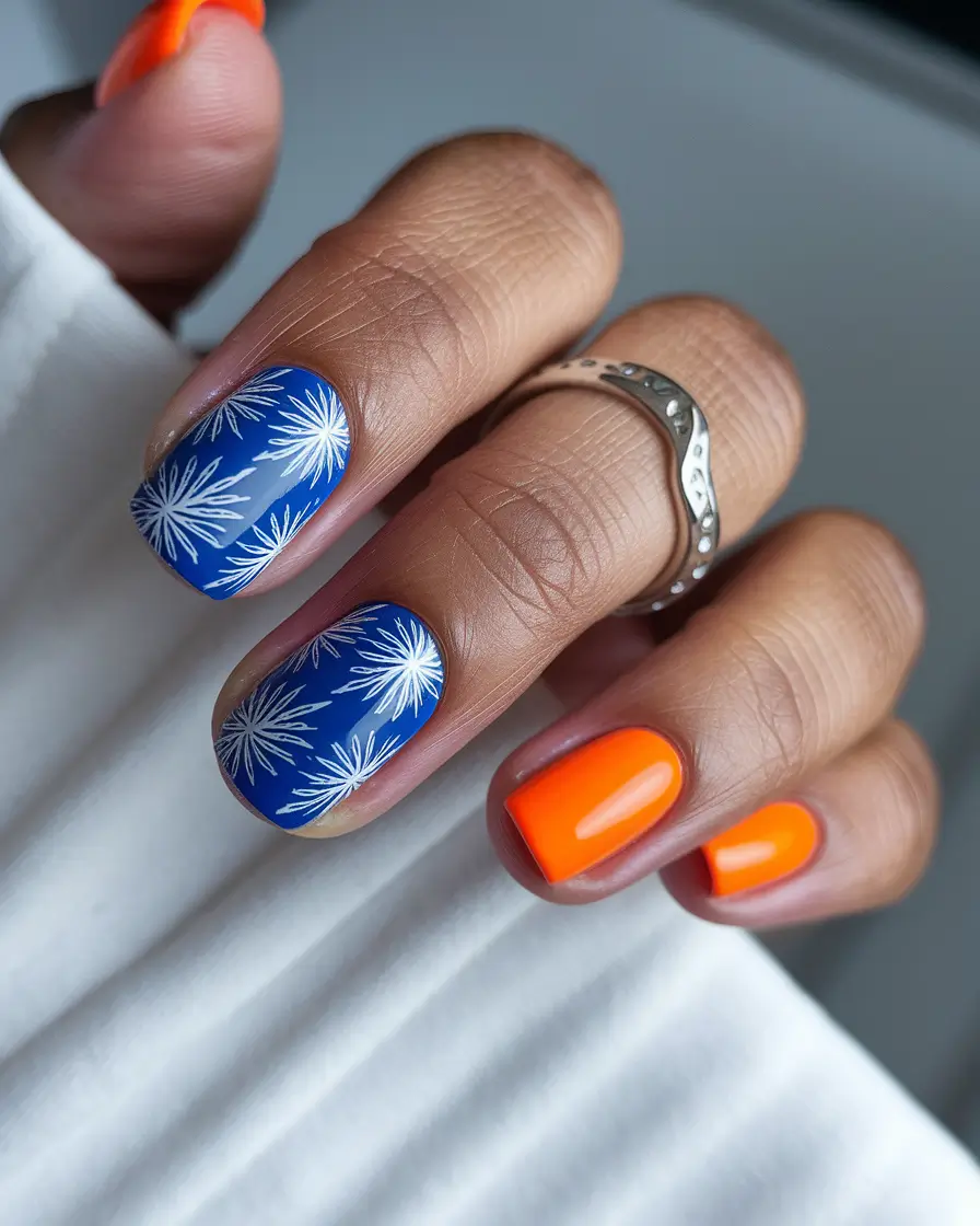 fall nails 2025 color trends Blue and Orange Energy