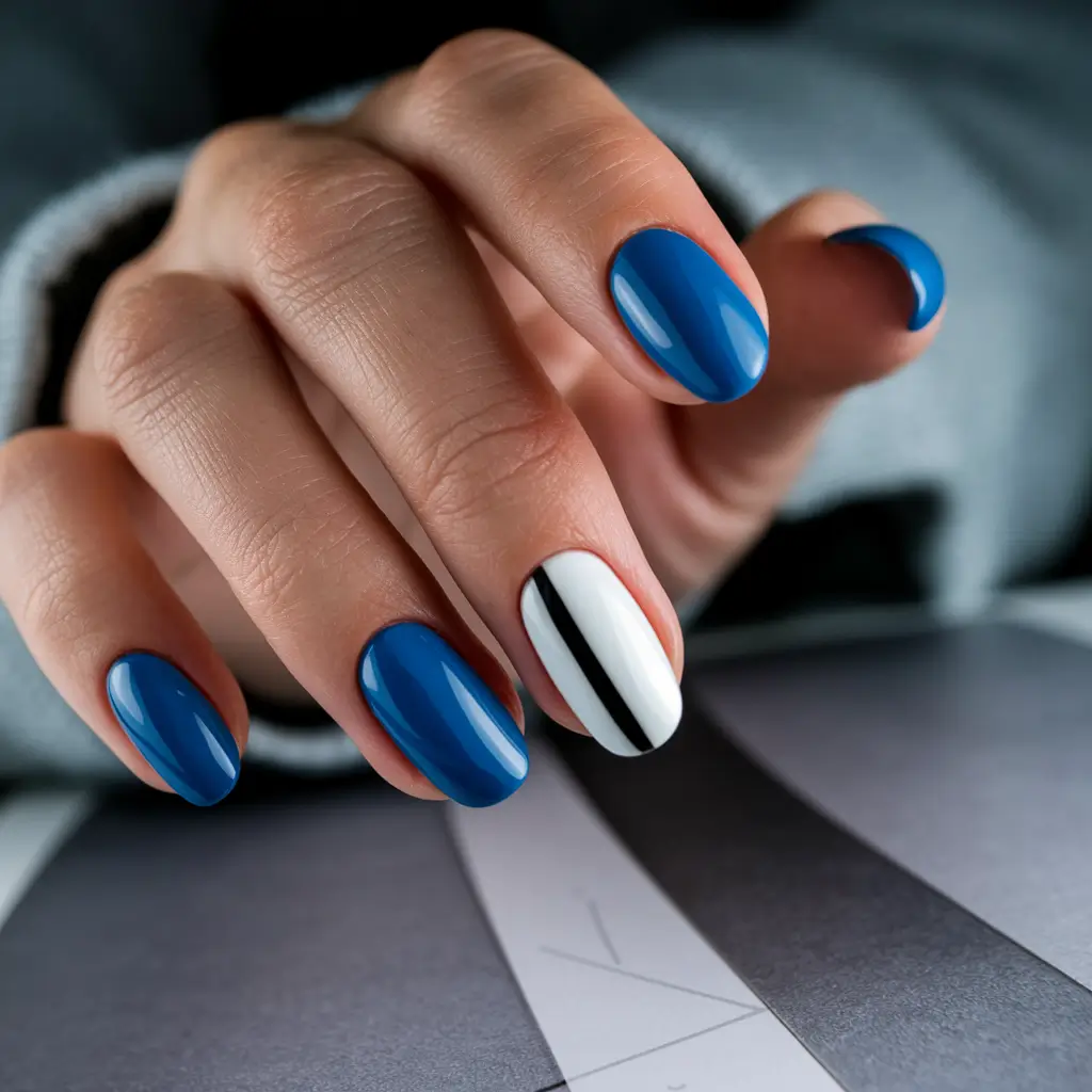 fall season nails ideas Blue Meets Minimalist Lines