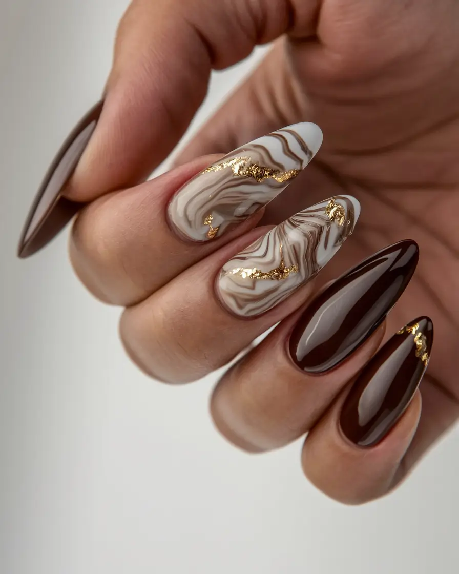 fall season nails ideas Caramel Marble Luxury