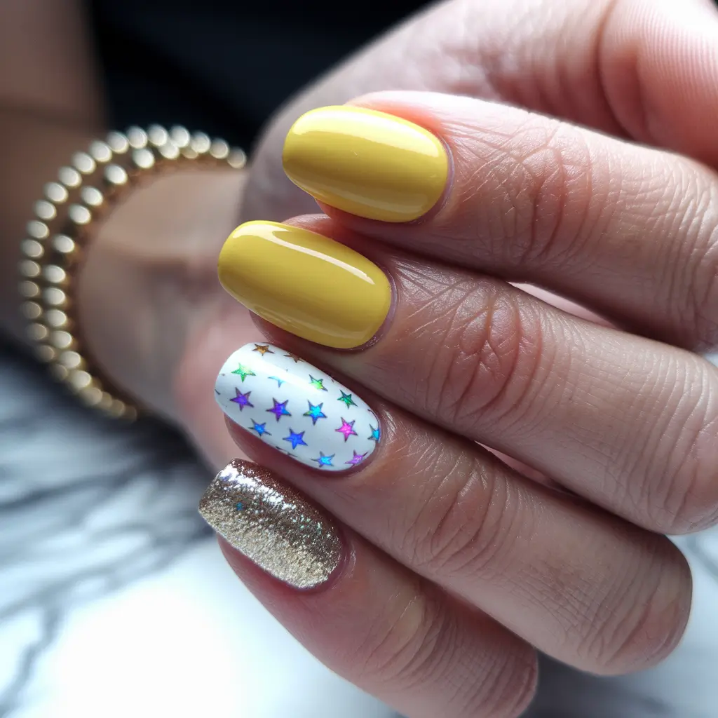 fall season nails ideas Golden Glow Starry Fun