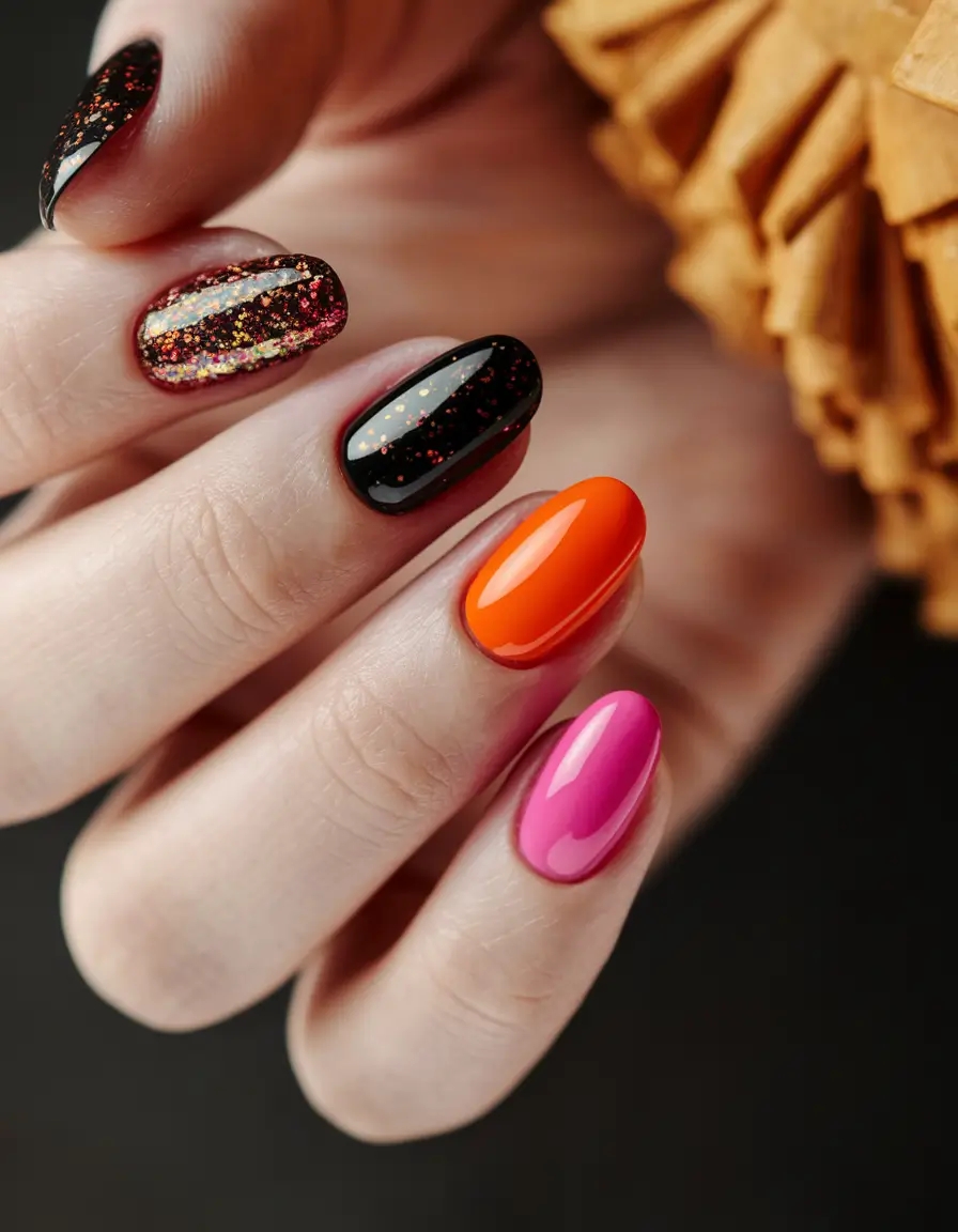 fall season nails ideas Fiery Glam Mix