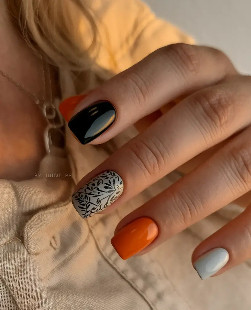 fall season nails ideas Autumn Patchwork Charm