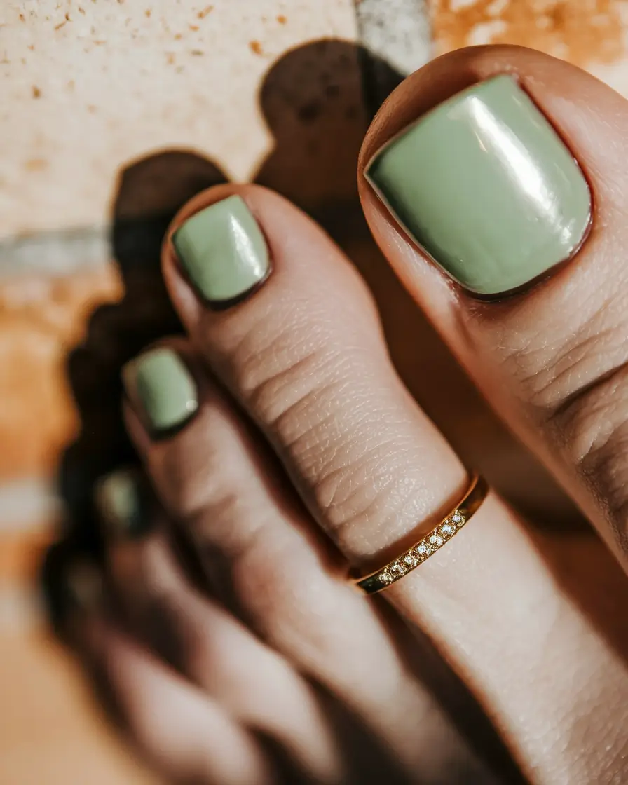 Fall Seasonal Toe Nails for October 2025 Sage Green Serenity