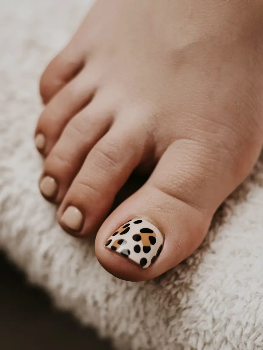 Fall Seasonal Toe Nails for October 2025 Leopard Print Accent