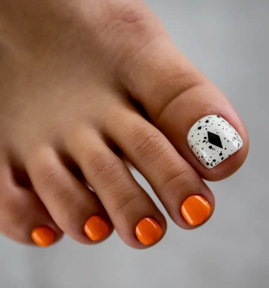 Fall Seasonal Toe Nails for October 2025 Pumpkin Orange with Speckled Contrast