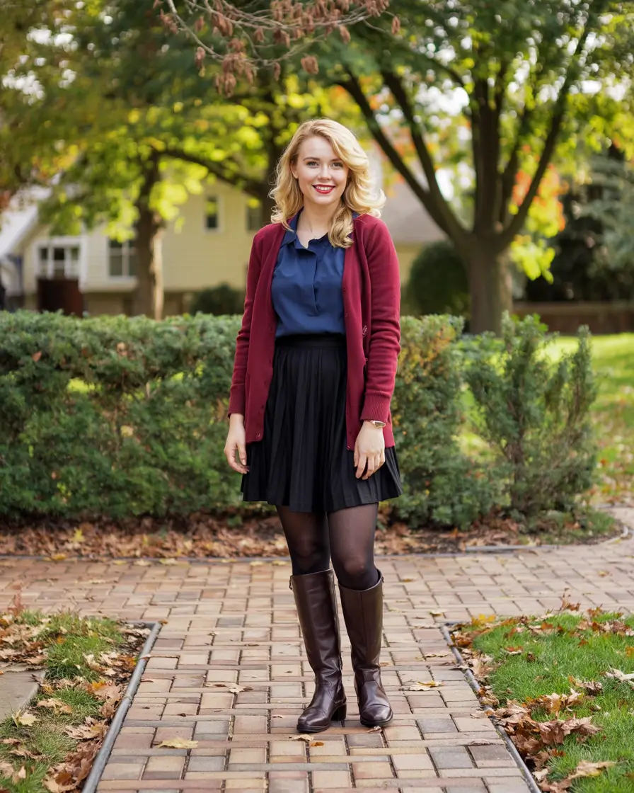 fall winter outfits 2025 Preppy Burgundy Cardigan