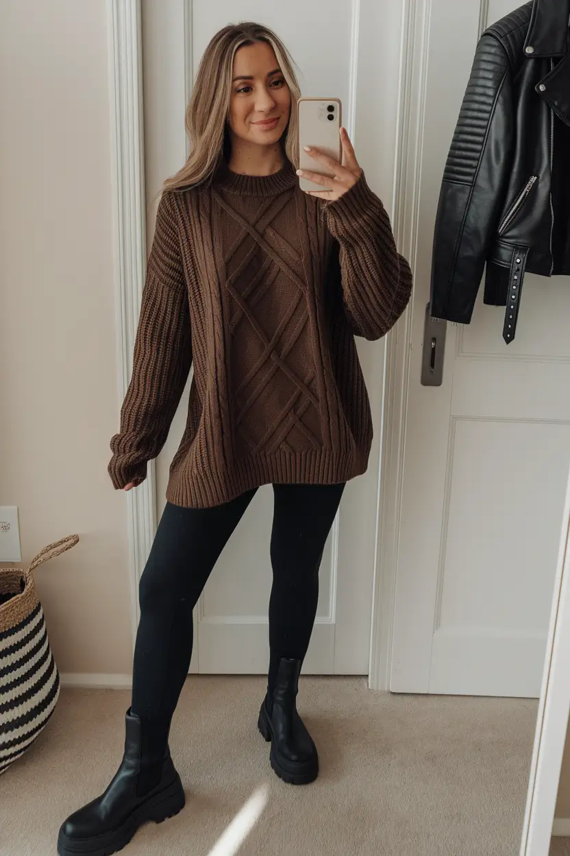 fall winter outfits 2025 Chocolate Knit Comfort