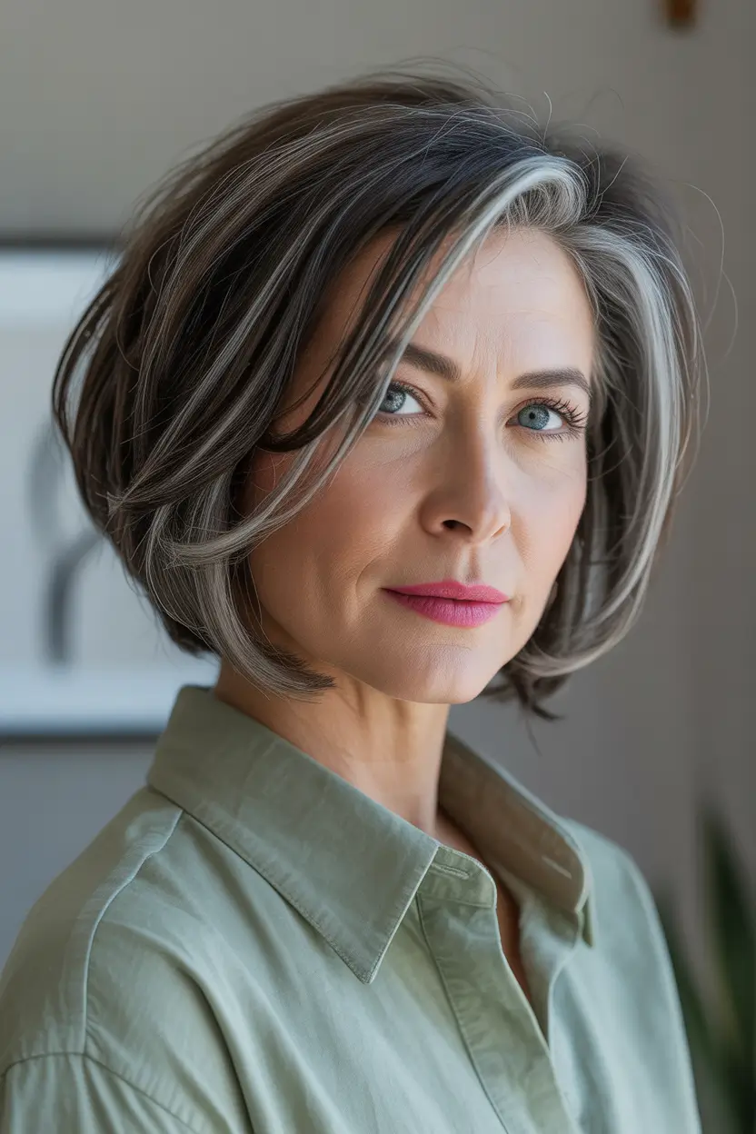 hairstyle-color-women-over-40-silver-accented-bob