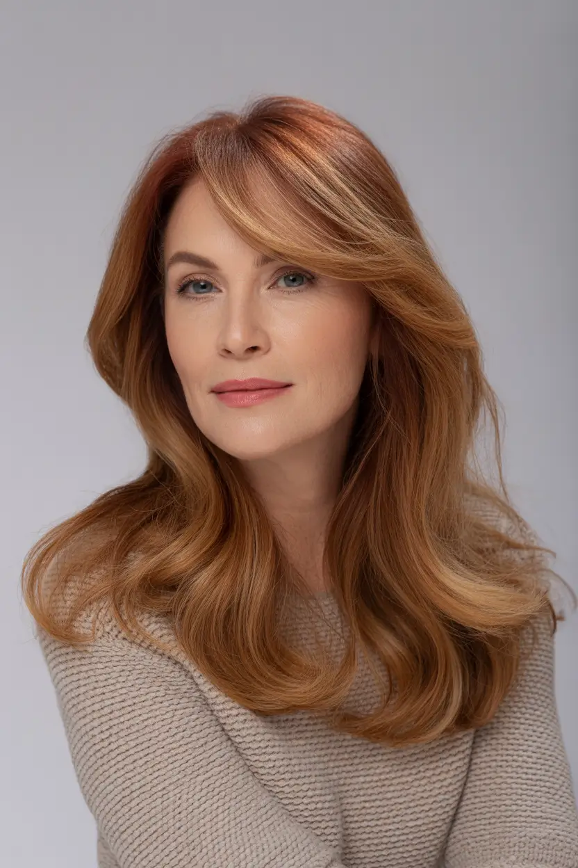 hairstyle-color-women-over-40-warm-auburn-layers