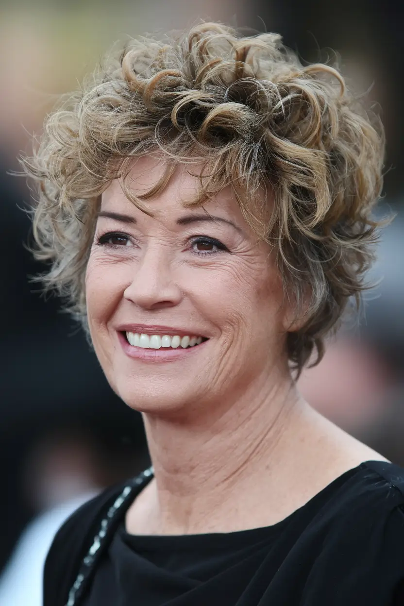 Hair Color & Winter Hairstyles for Women Over 50 2025-2026 Curly Golden Layers