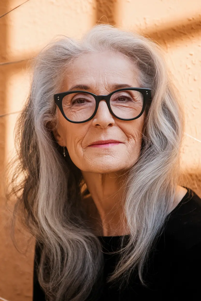 Hair Color & Winter Hairstyles for Women Over 50 2025-2026 Long Silver Layers