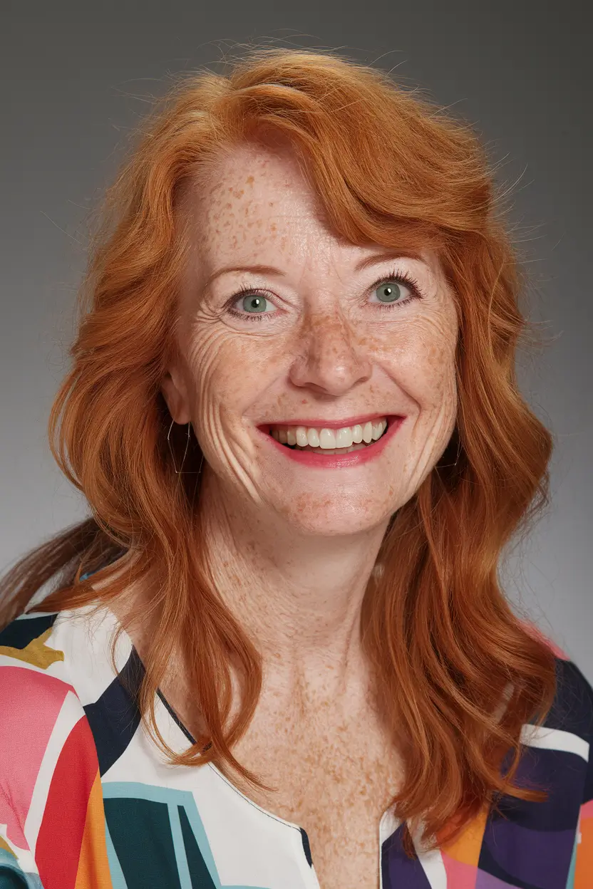 Hair Color & Winter Hairstyles for Women Over 50 2025-2026 Fiery Red Waves