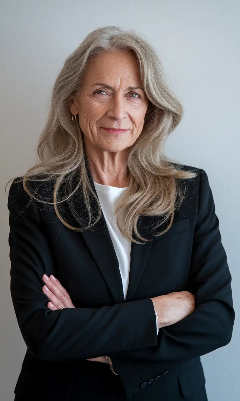 winter hairstyles and color for women over 60 Flowing Silver Waves