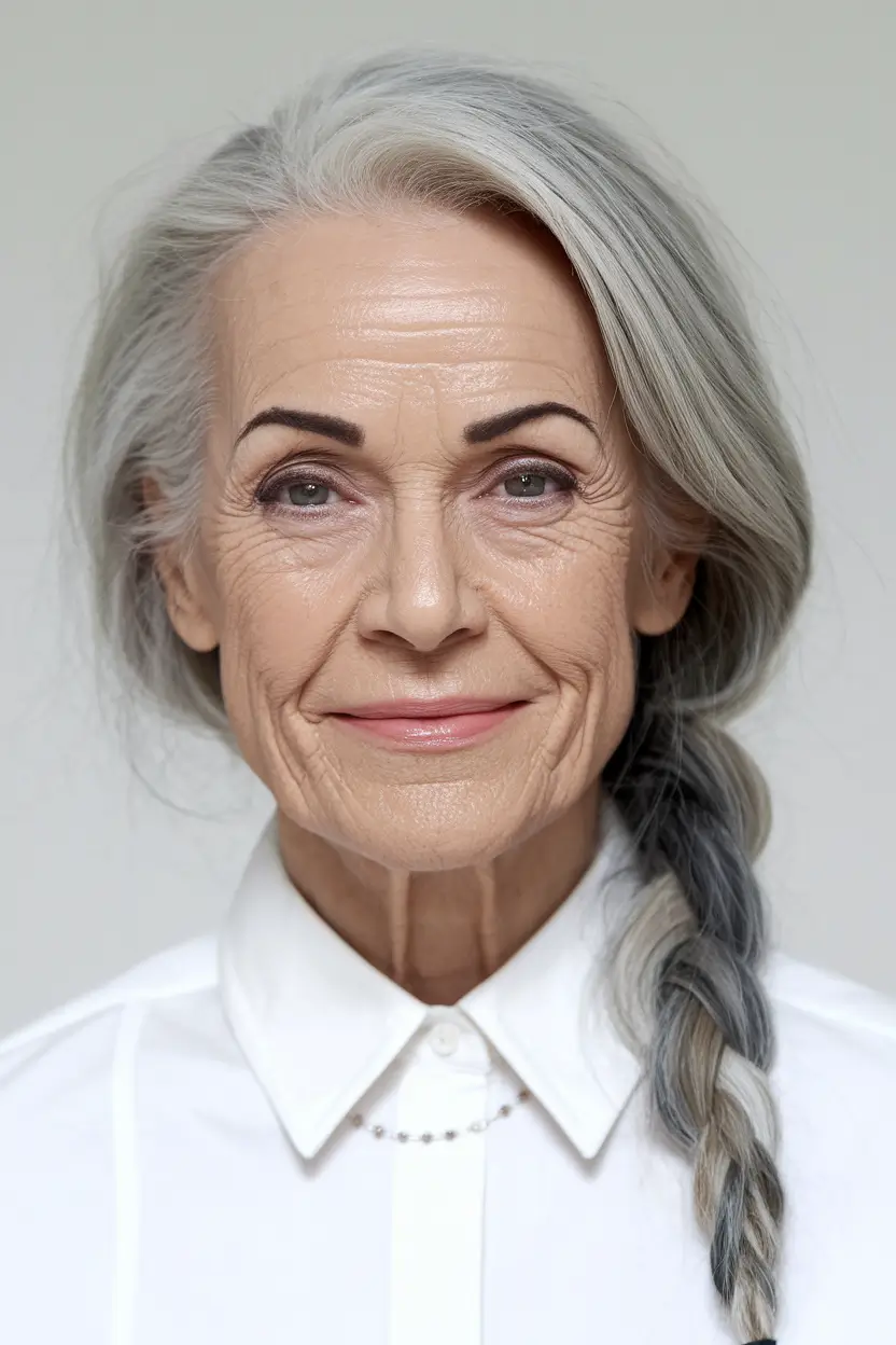 winter hairstyles and color for women over 60 Modern Silver Braid