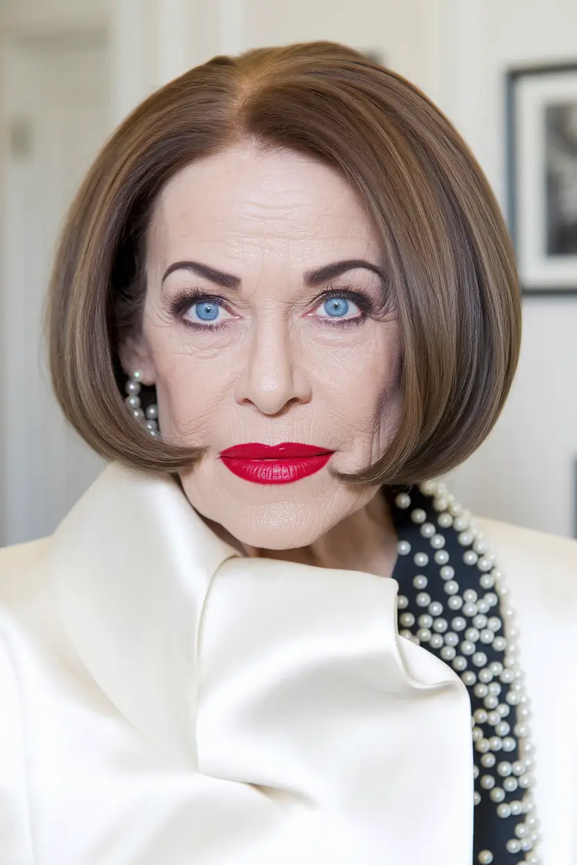 winter hairstyles and color for women over 60 Rich Chestnut Bob