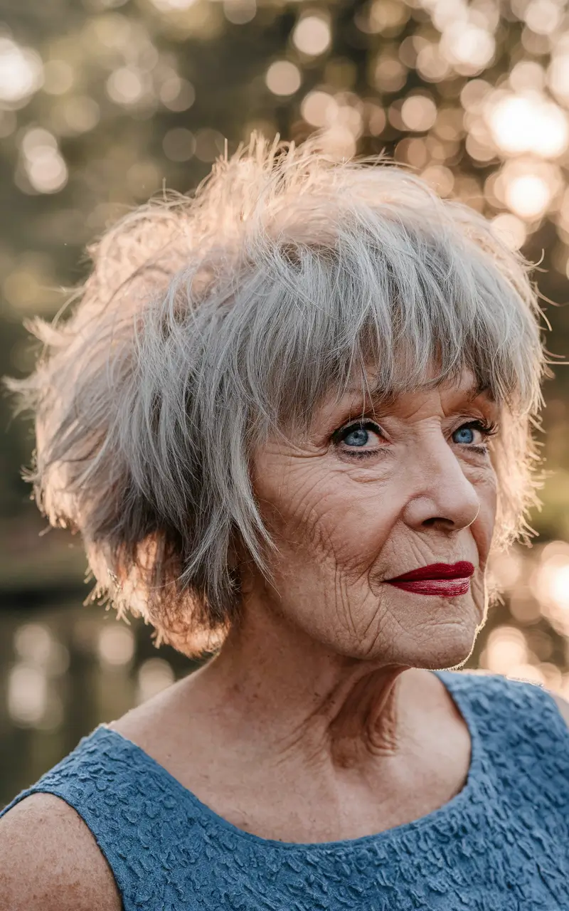 winter hairstyles and color for women over 60 Feathered Silver Bob with Bangs