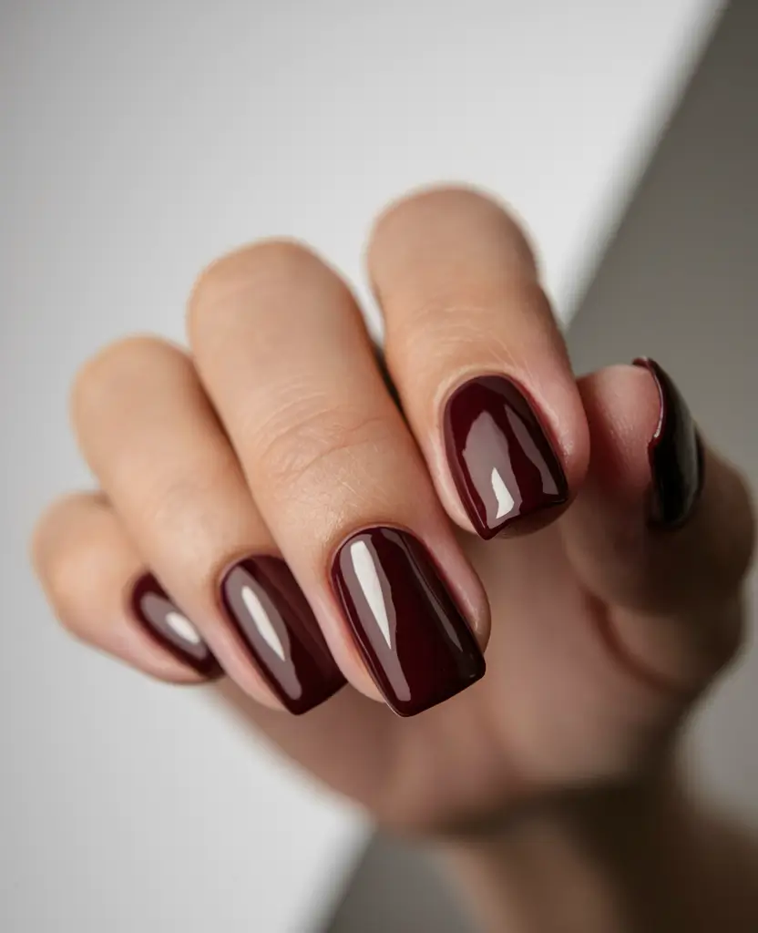 long fall nails trends Classic Burgundy Short Square