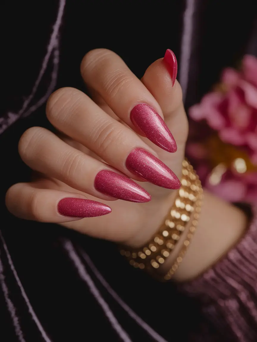 long fall nails trends Velvet Pink Sparkle