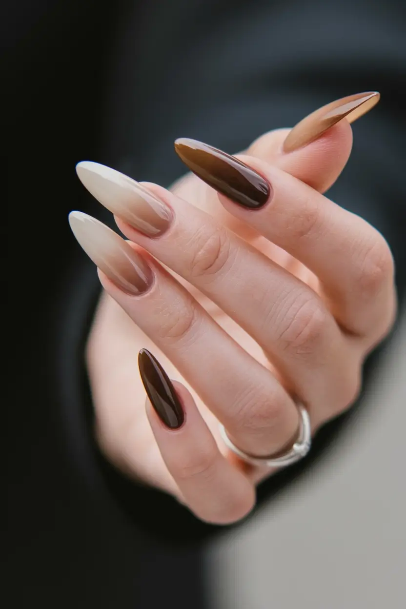 long fall nails trends Glossy Ombre in Coffee Shades