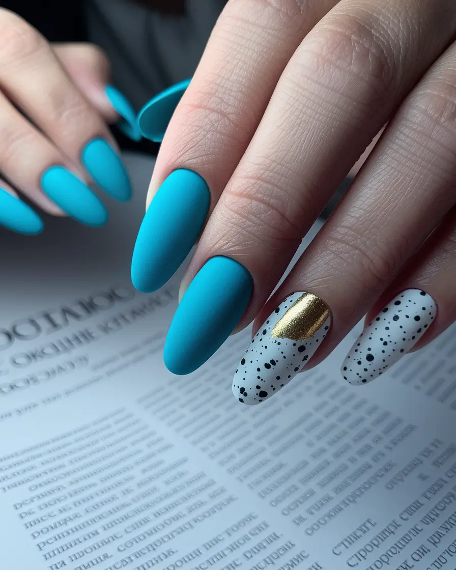 long fall nails trends Turquoise Matte With Artistic Accents