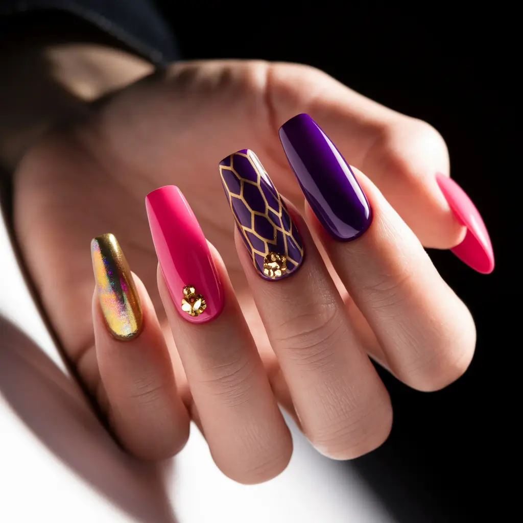 long fall nails trends Royal Jewel Tones With Metallic Shine