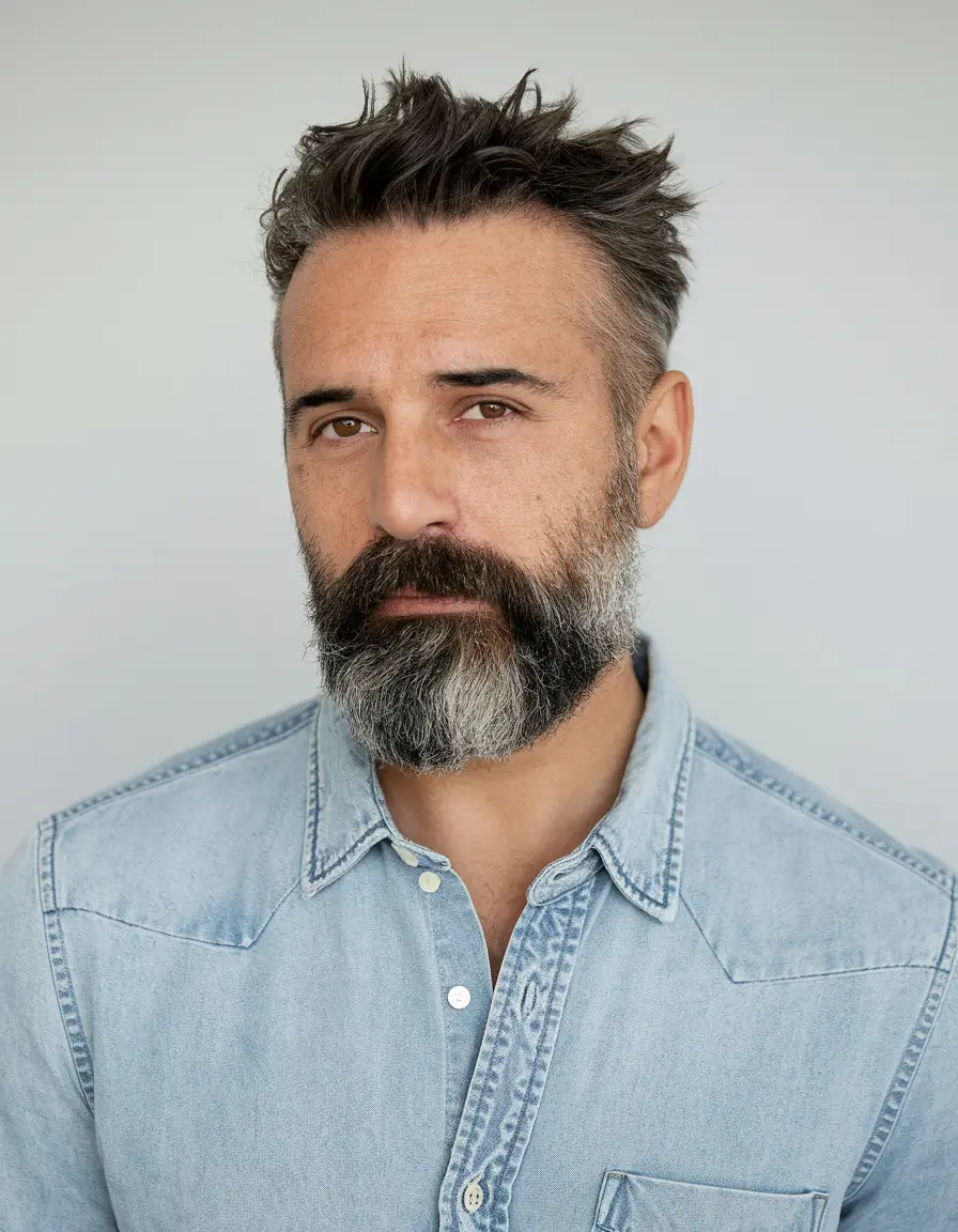 winter men's haircuts Salt-and-Pepper Texture with Rugged Charm