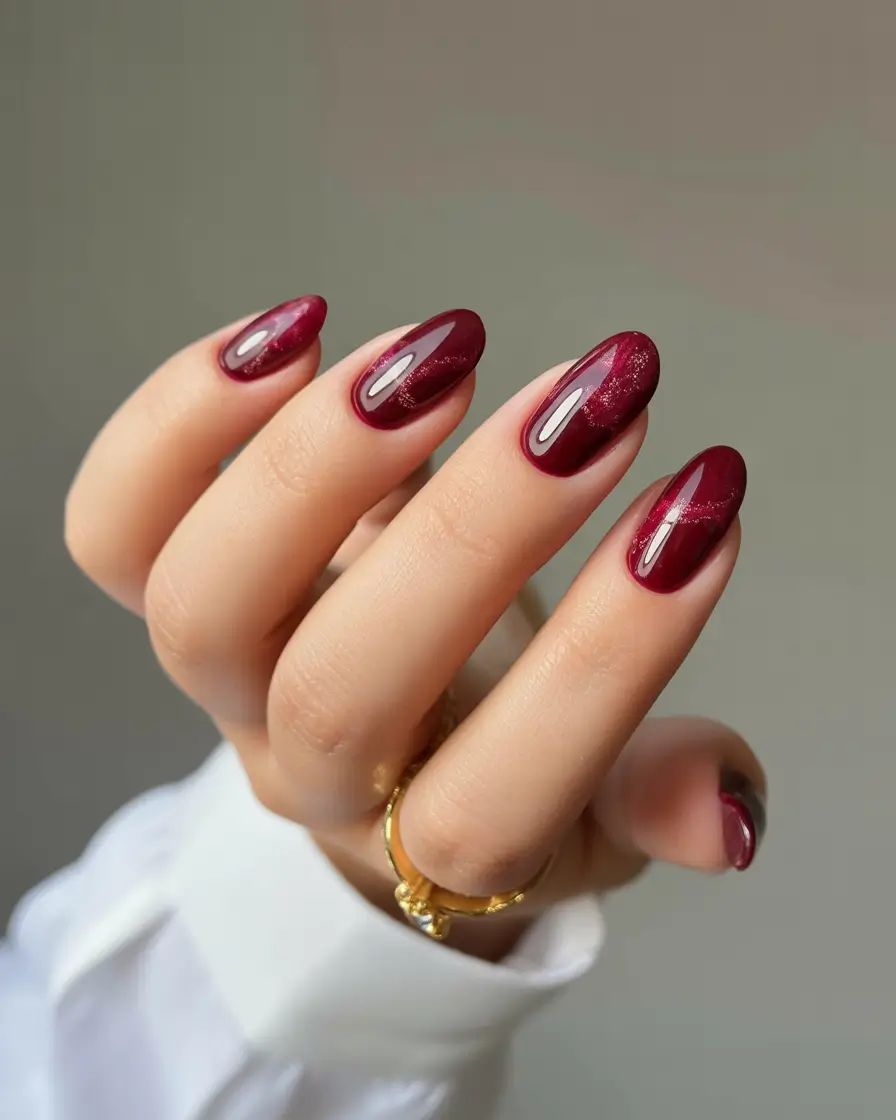 november nail colors 2025 Glossy Wine Red With Subtle Depth