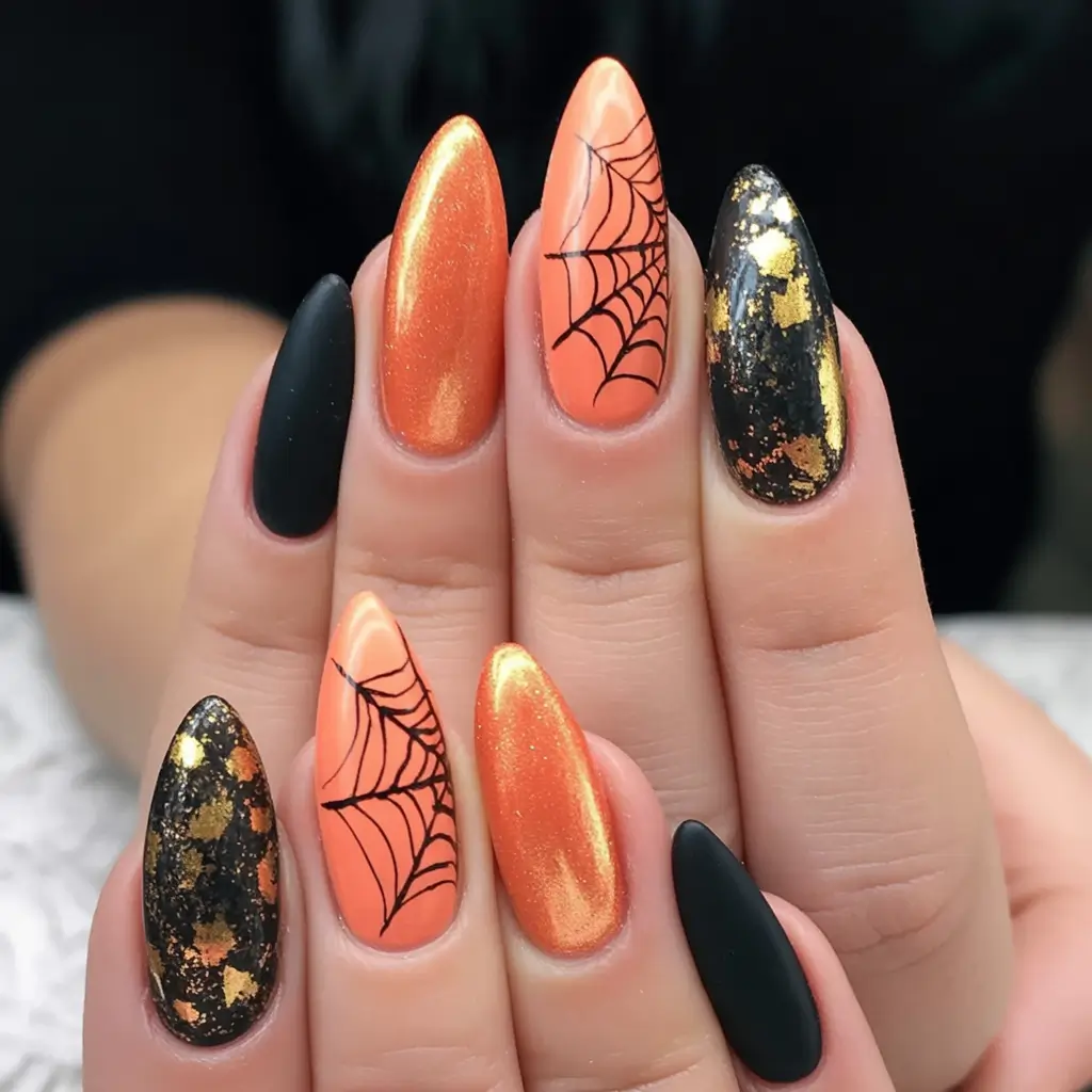 november nail colors 2025 Spooky Chic Orange and Black