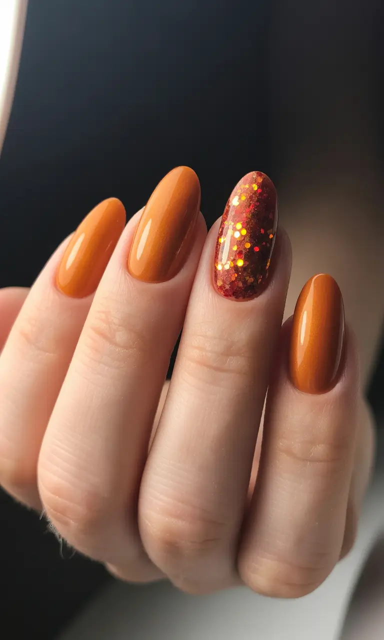 november nail colors 2025 Burnt Orange Glow With Glitter Accent