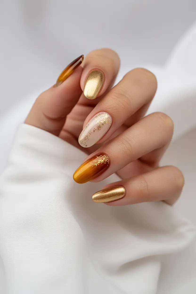 november nail colors 2025 Golden Luxe With Autumn Accents
