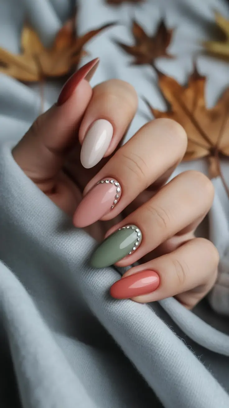 november nail colors 2025 Muted Elegance With Jewel Details