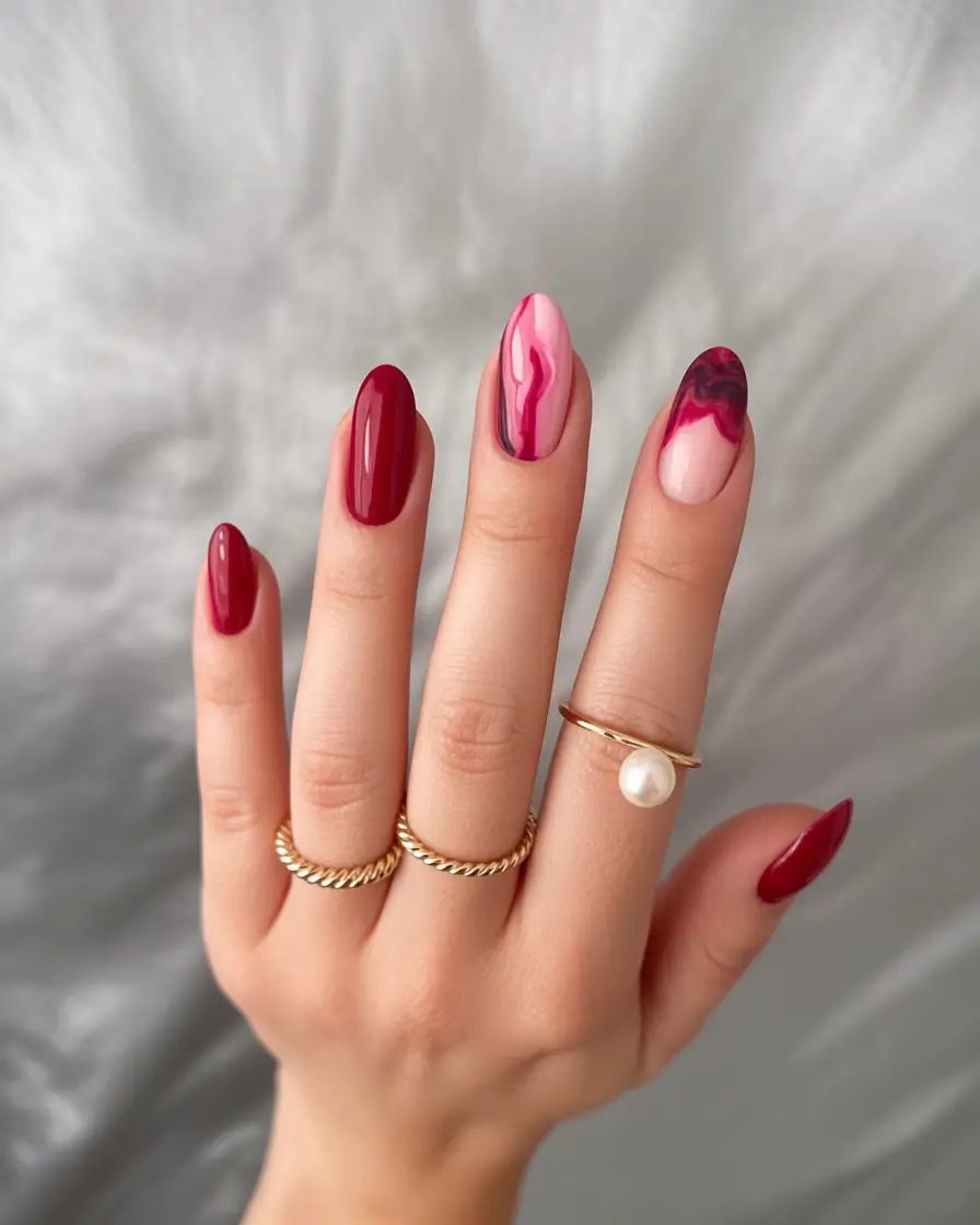 november nail colors 2025 Playful Berry and Pink Marble
