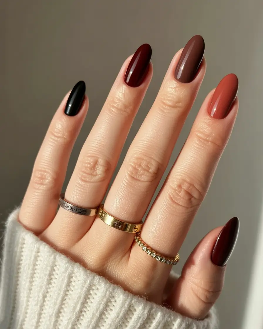november nail colors 2025 Gradient Autumn Drama