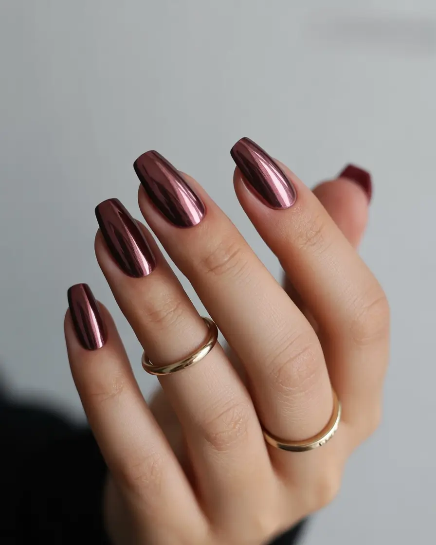 november nail colors 2025 Metallic Chrome Plum