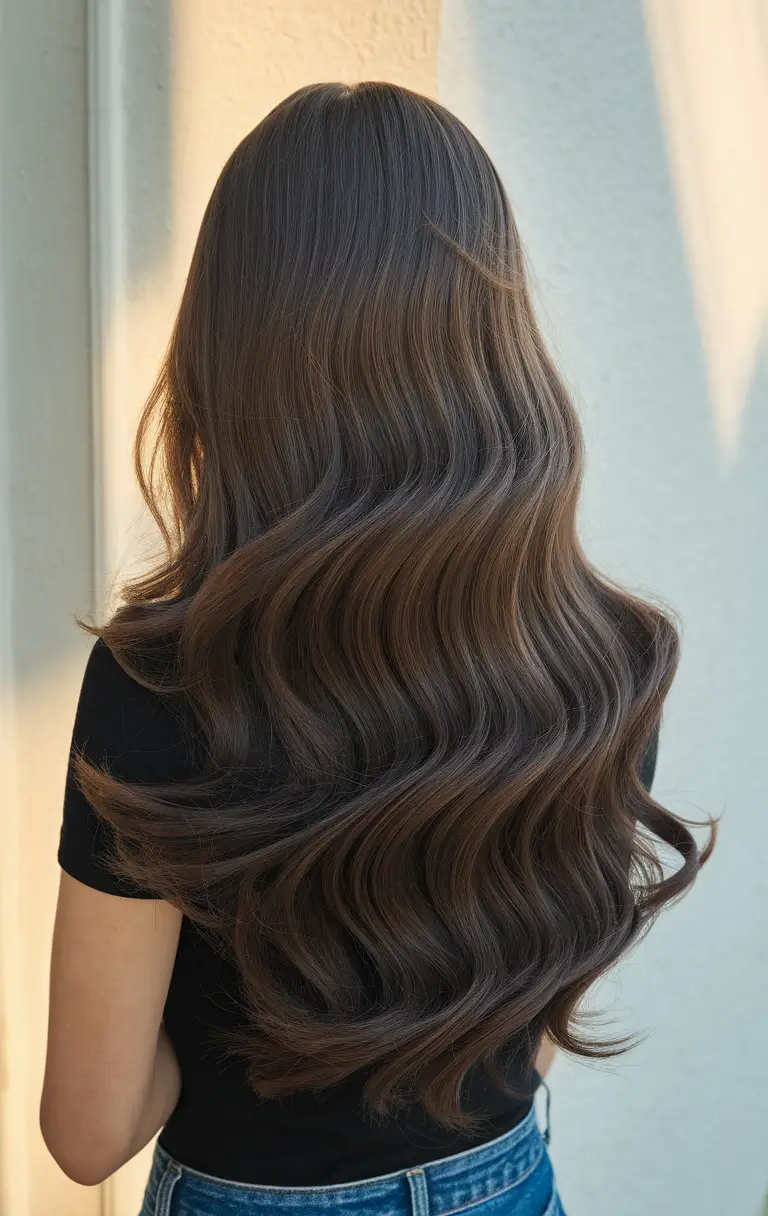 October Fall Hair Color Trends Glossy Dark Chocolate Waves