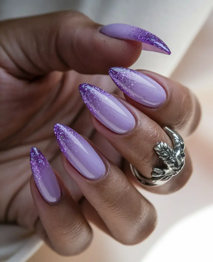 october nail colors 2025 lavender sparkle fade