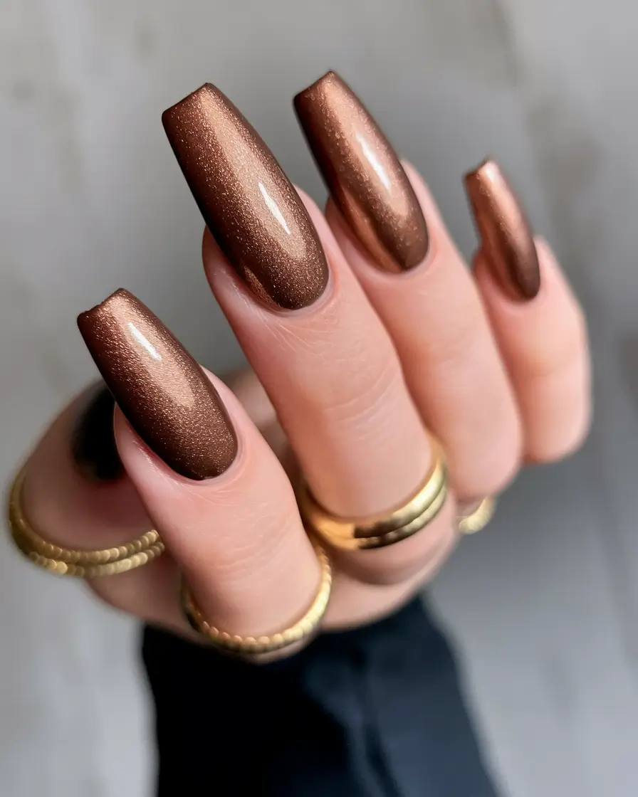october nail colors 2025 molten bronze metallic