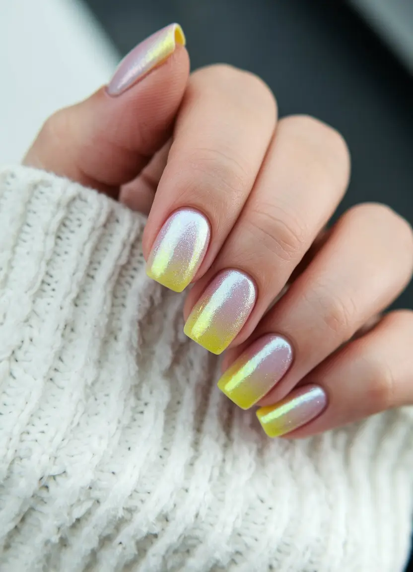 october nail colors 2025 pearlescent yellow glow