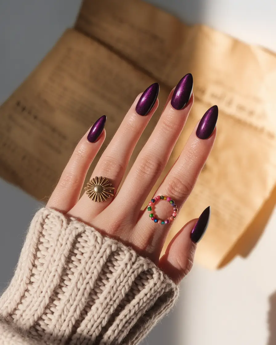 october nail colors 2025 deep plum metallic