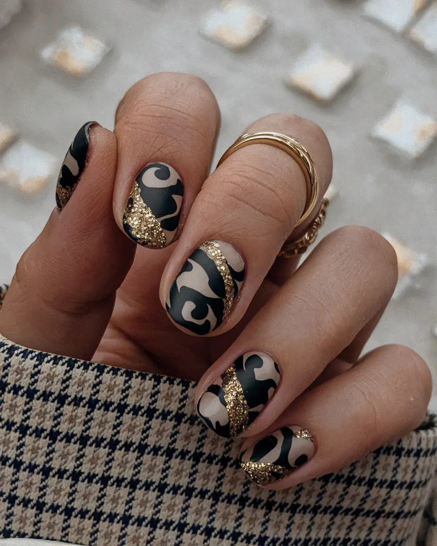 october nail colors 2025 golden glam geometry
