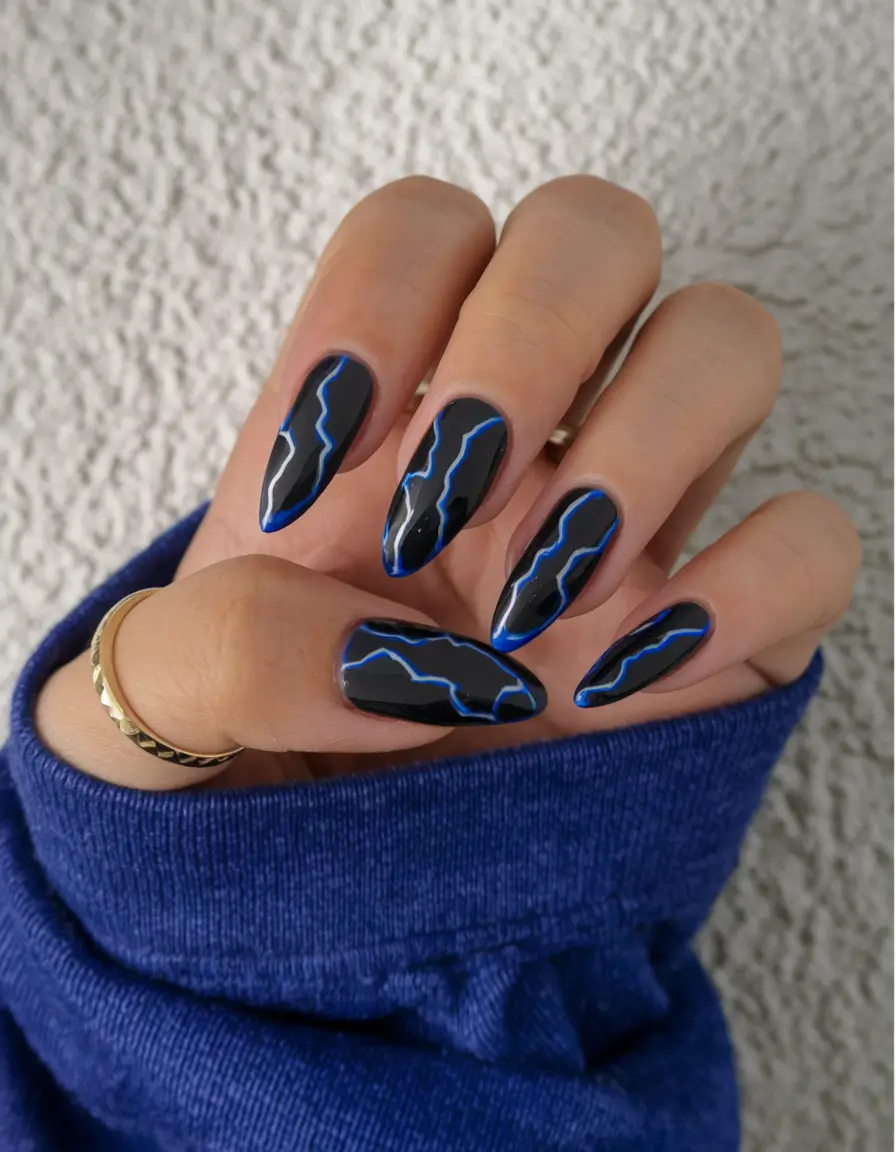 october nail colors 2025 electric blue lightning