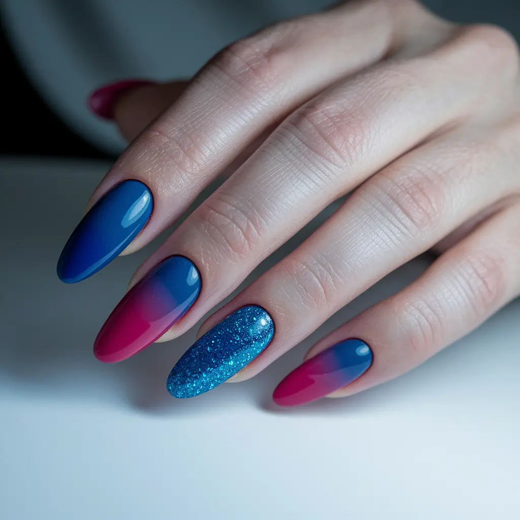 october nail colors 2025 midnight blue and magenta blend