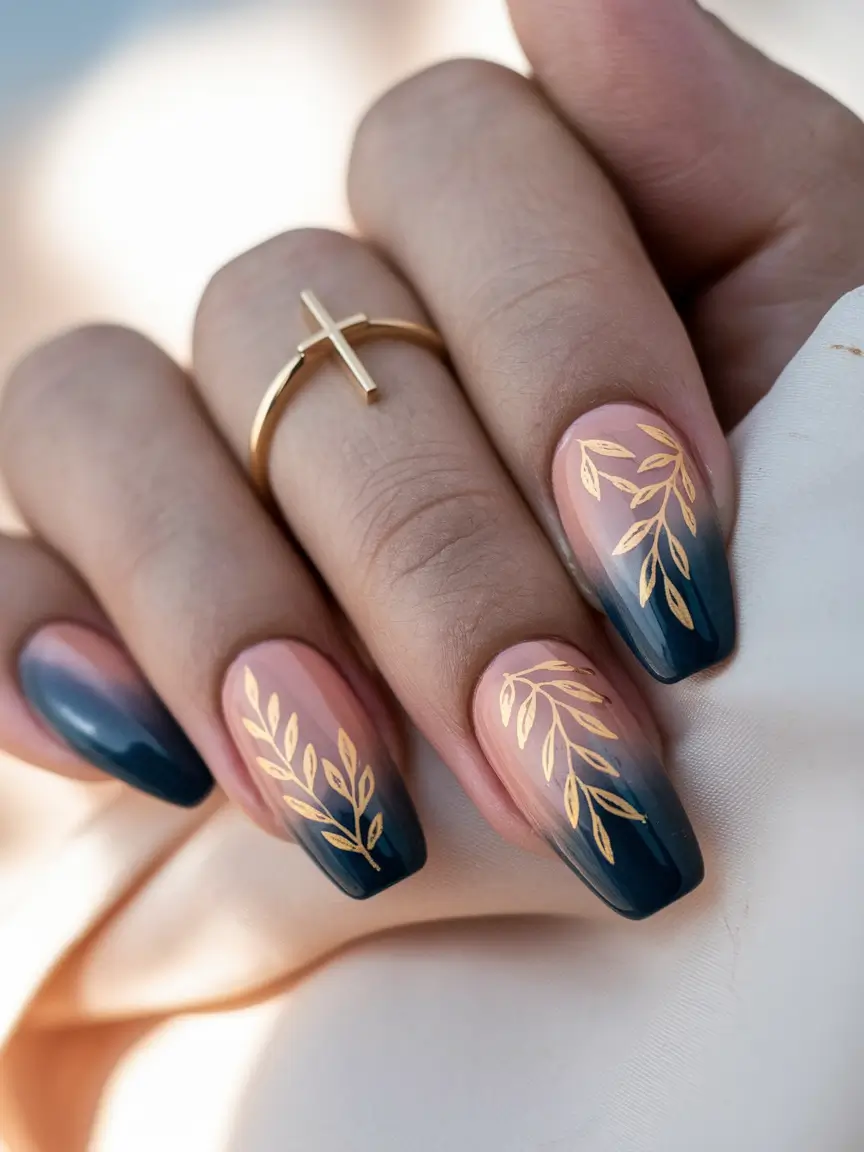 october nail colors 2025 golden botanical accents