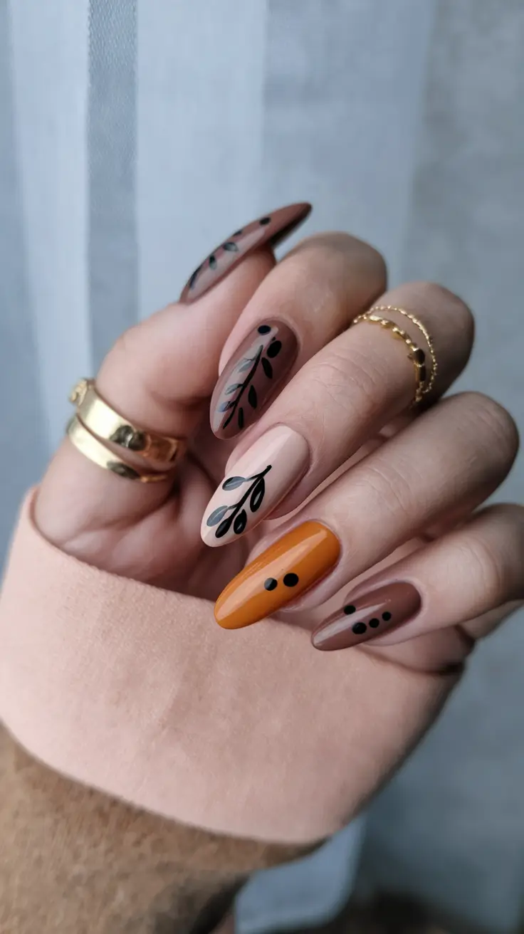 october nail colors 2025 autumn leaves with playful dots