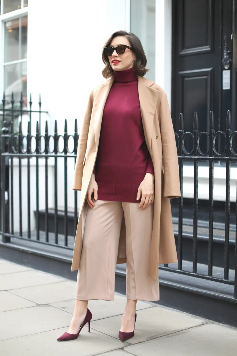 winter office outfits women 2025 Burgundy Elegance