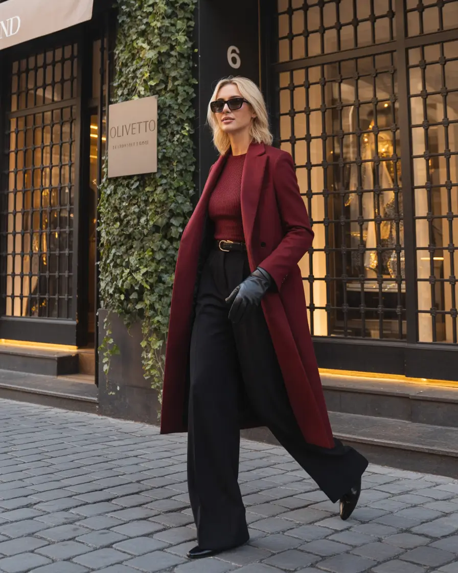 winter office outfits women 2025 Burgundy Power Move