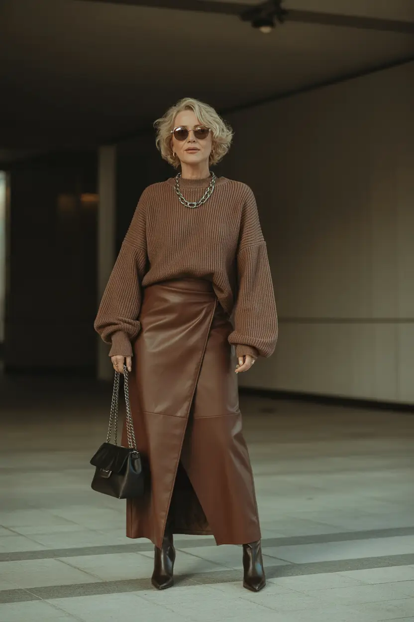 Outfits for Women Over 40 Winter 2025 2026 Leather Monochrome