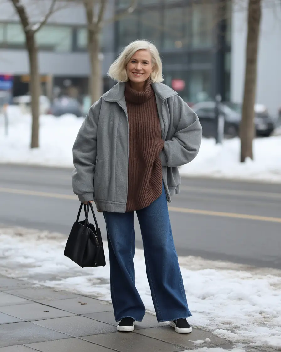 outfits for women over 50 winter 2025 2026 Cozy Layers with Denim Ease