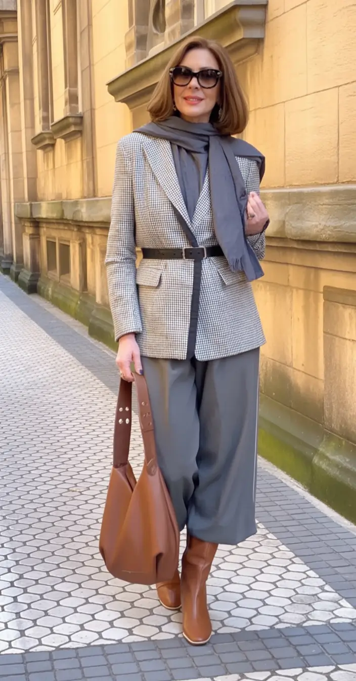 outfits for women over 50 winter 2025 2026 Belted Blazer with Cropped Trousers